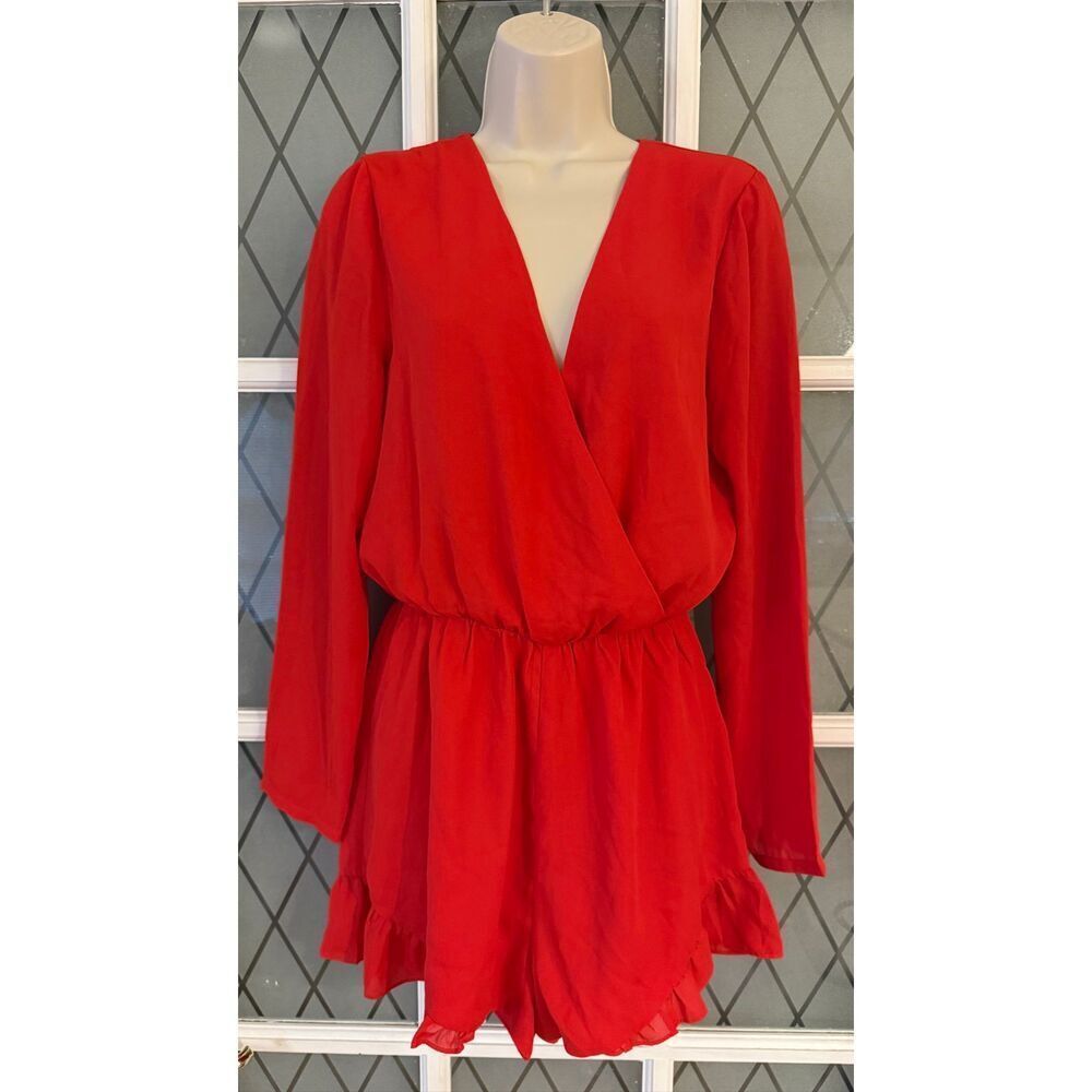 Nasty gal Womens Red Parigi Plunging Ruffle Romper Size medium - Picture 3 of 8